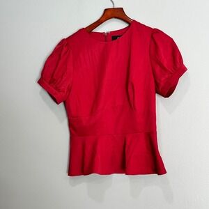 Collectif x ModCloth Red Puff Sleeve retro Peplum Top UK 10 S